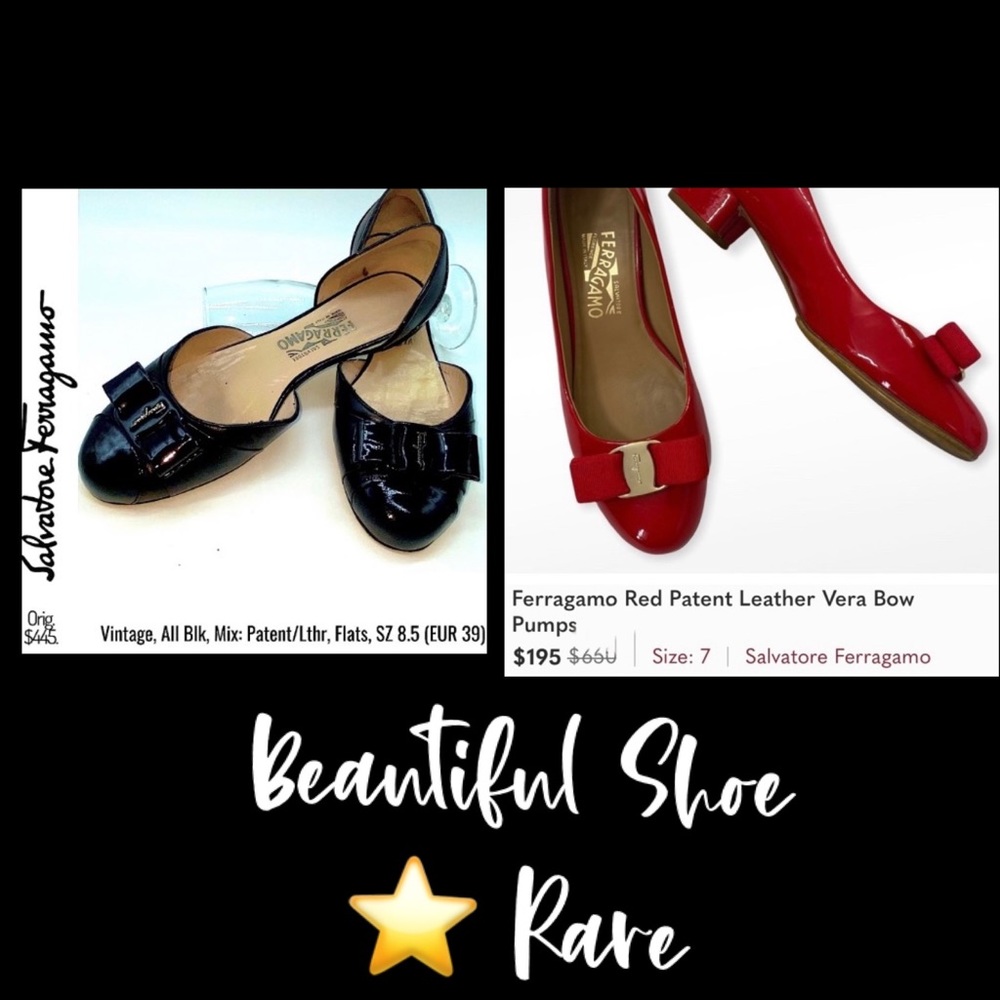 Vintage Classic Ferragamo Blk Patent/Lthr Cut-a-way Flats, Ferragamo-ᖇᗩᖇᗴ❤️‍🔥